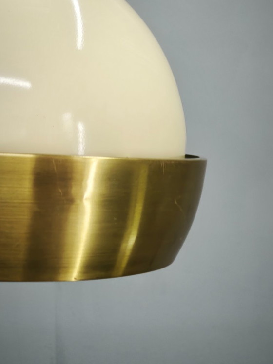 1970s NAPAKO Space Age Brass and Cream Pendant Light, Czechoslovakia – Chandeliers (photo 9 of 11)