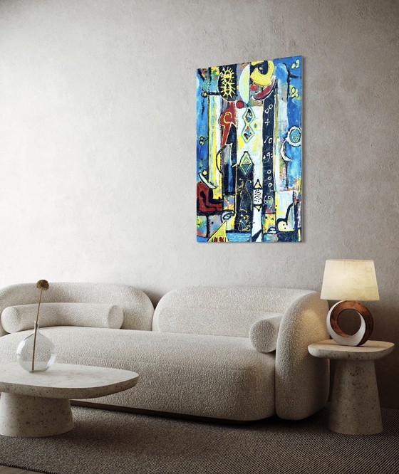 Image 1 of Groot abstract schilderij van Jan Wille uit 1978.