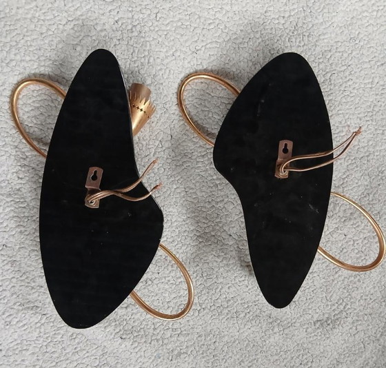 Image 1 of Applique da parete vintage anni '50, ottone dorato e metallo nero, stile retrò
