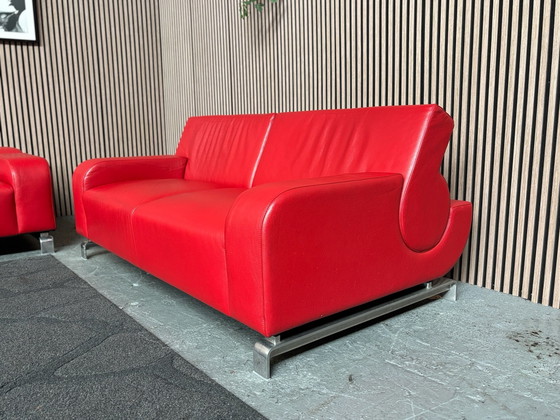 Set Leolux B Flat Sofas Red Leather 180x110 CLEANED, Seating area (photo 2 of 9)