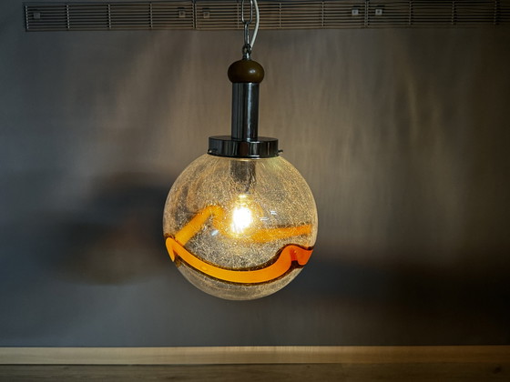 Mazzega Murano Glas-Pendelleuchte, Pendelleuchten, Metall, Orange (Foto 28 von 30)