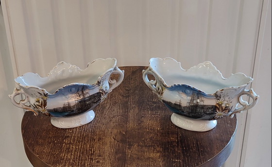 Image 1 of Par de cuencos antiguos de loza "St-Valery-sur-Somme" 1930