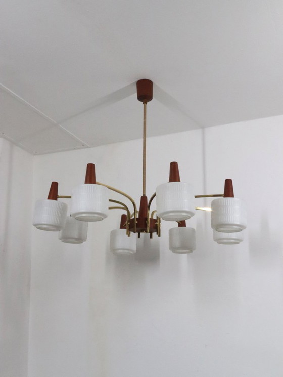 Image 1 of XL Lustre Vintage Design Danois Teck Verre Laiteux