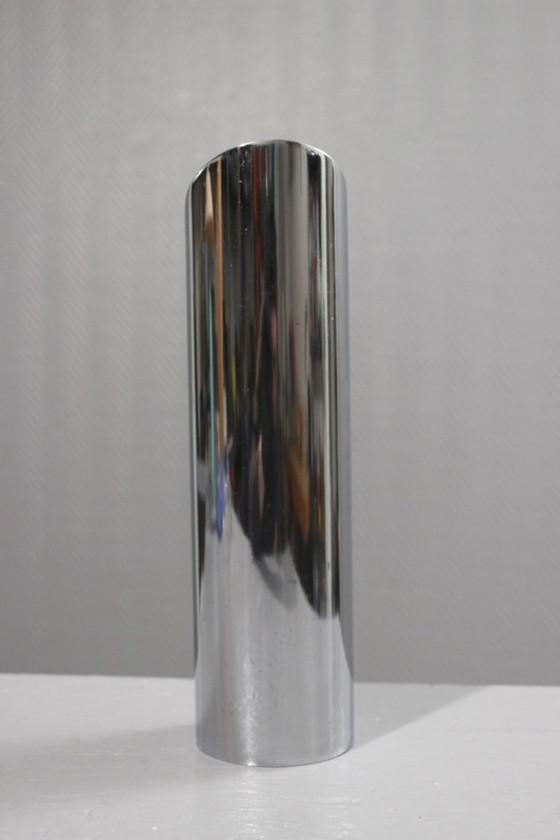 Image 1 of Vintage modernist cylindrical vase in chromed steel by Allegri Arredamenti Metallici, 1970