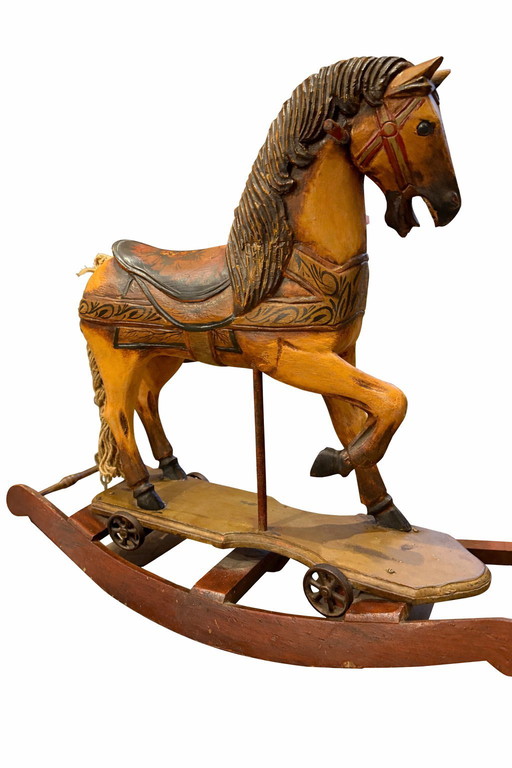 Rare Antique Wooden Rocking Horse – Hand Carved – ca. 1900–1920