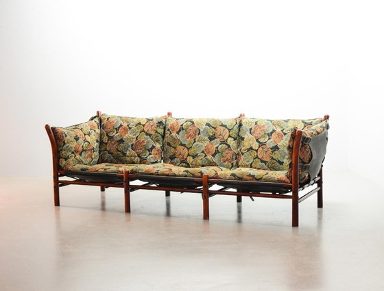 Image 1 of Beautiful Arne Norell 3-Seat ‘Ilona’ Rosewood Sofa for Arne Norell AB Aneby Möbler with Autumn Leaves Fabric Upholstery. Sweden.