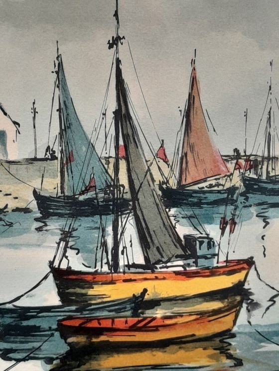 Image 1 of Harbor scene – numbered lithograph 144/225 – Jean-Pierre Laurent