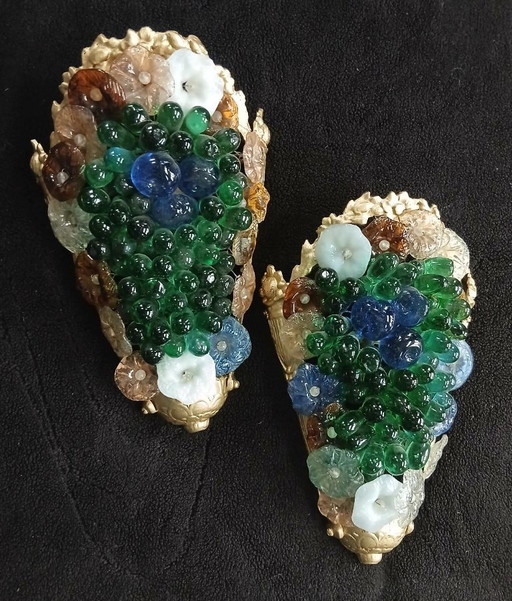 Murano-Wandleuchten – farbige Trauben, Glasrosette, bronzene Seeanemone