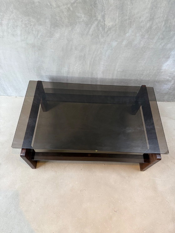 Image 1 of Vintage / Mid-Century Wenge coffee table with smoked glass