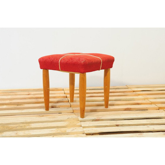 Image 1 of Tabouret vintage en bois de hêtre rembourré par Uluv, Tchécoslovaquie1960