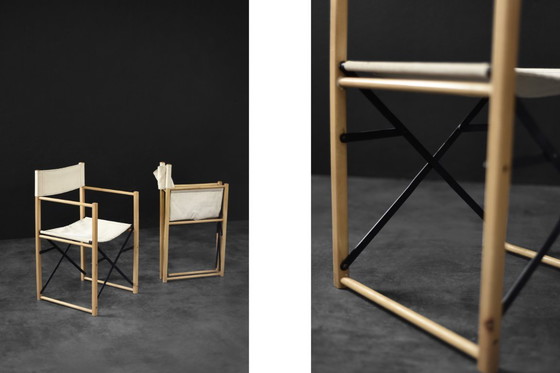 Image 1 of Sedie da regista Safari in faggio e tela, vintage, metà secolo, scandinavo moderno, anni '60, set di 2