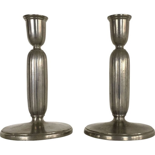 Pair of vintage Art Deco pewter candlesticks by Just Andersen