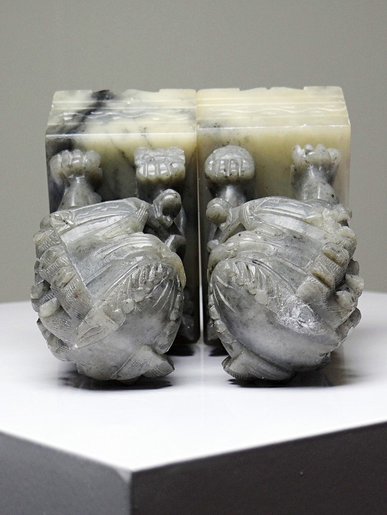 Image 1 of Pair of small Dogs/Lions Foo carved soapstone vintages
