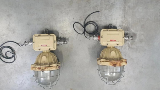 Image 1 of 2 lampes industrielles XL style cage, lampe d'usine, lampe de bunker, style vintage rétro