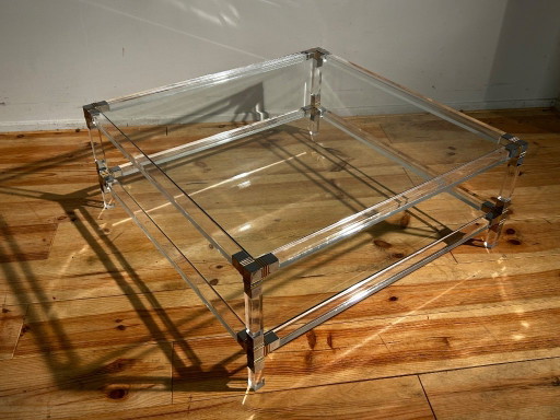 Vintage Coffeetable, Plexiglas Met 2 Glazen Leggers '80's – salontafels
