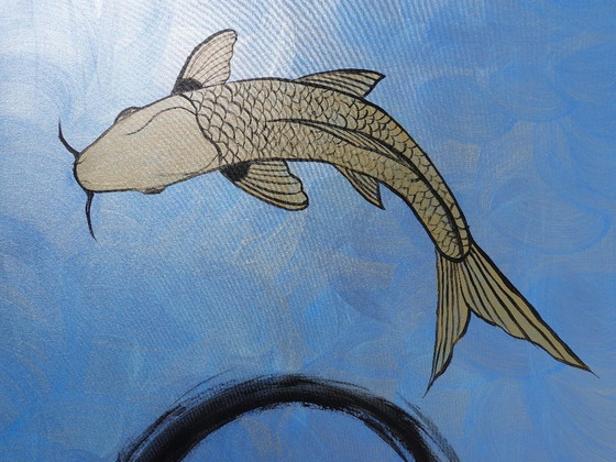 Japanese Koi Fishes J546 - Original Painting – Paintings & Drawings, Canvas (photo 5 of 13)