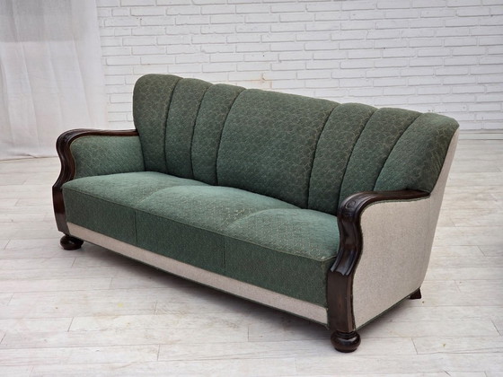 Dänisches 3-Sitzer-Sofa aus den 1960er Jahren, Möbelwolle, Eichenholz. – 3-5 Sitzer Sofas, Wood, Wool (photo 15 of 17)