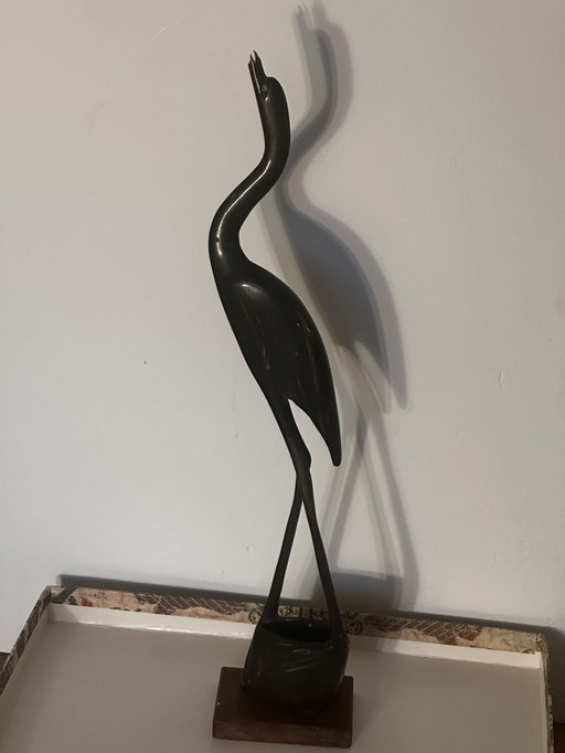 Grand Oiseau en Bois Noir Sculpté- Période Art-Deco H 43 cm
