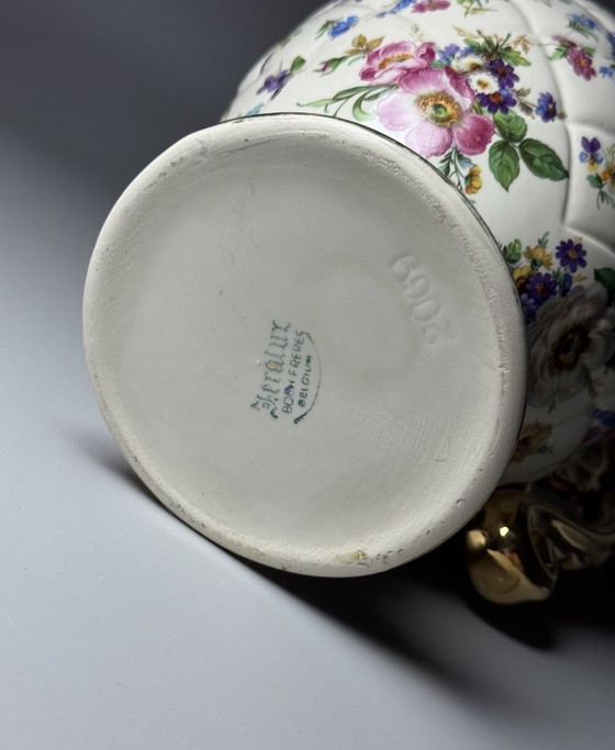 Image 1 of Boch Frères La Louvière Keralux Kruikvaas “Fleurs de Saxe” — België, Late Art Deco Periode