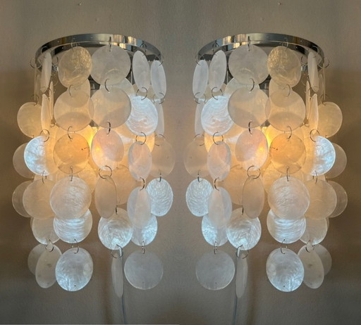 Set of 2 capiz shell Wall lamps pearl shell chrome frame
