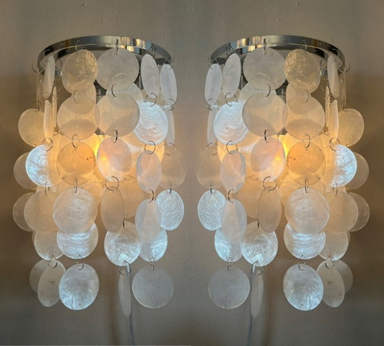 Image 1 of Set of 2 capiz shell Wall lamps pearl shell chrome frame