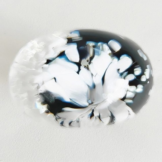 Image 1 of Daum Fermacarte in vetro di cristallo Fiore di vetro bianco e nero