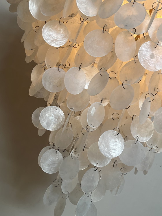 Image 1 of Xl lampe pendante vintage en coquillage capiz chandelier cadre doré