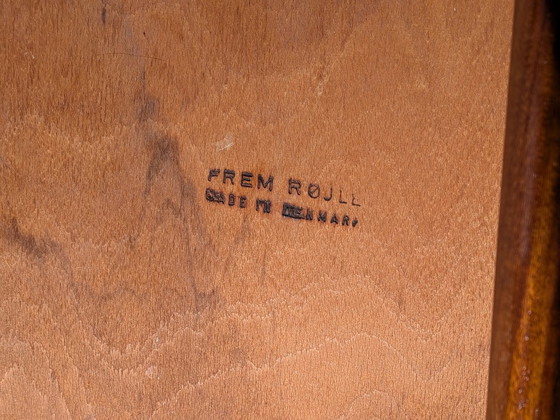 Image 1 of Zeldzame Deens Design 'Longette' Eetkamersuite van Hans Olsen voor Frem Røjle – 6 Nestbare Stoelen