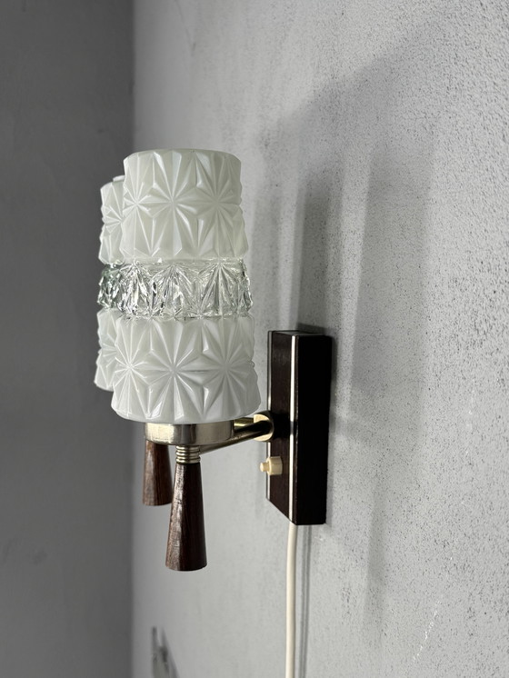 Image 1 of Vintage Wall Lamp 1950s-60s - Glass & Wood Design Classic