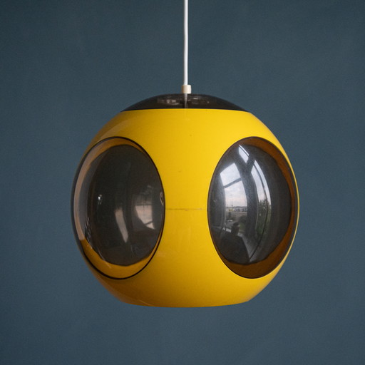 Lampe pendante de l'âge de l'espace avec œil d'insecte massif jaune