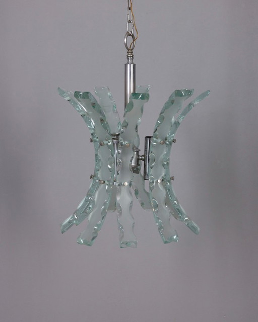 Lustre vintage en verre travaillé des années 70, design Zeroquattro