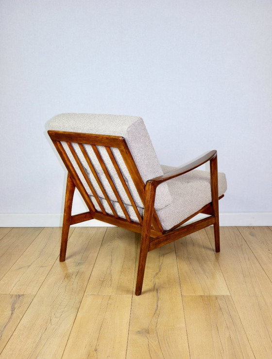 Image 1 of PRL armchair "Stefan" wooden beech vintage beige boucle - darker wood