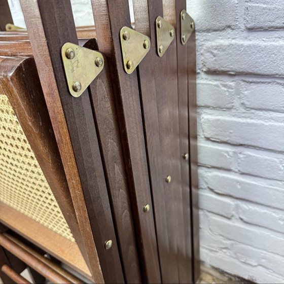 Image 1 of 4 x Chaises pliantes en bois cannées Mid Century - design italien avec cannage en sangle