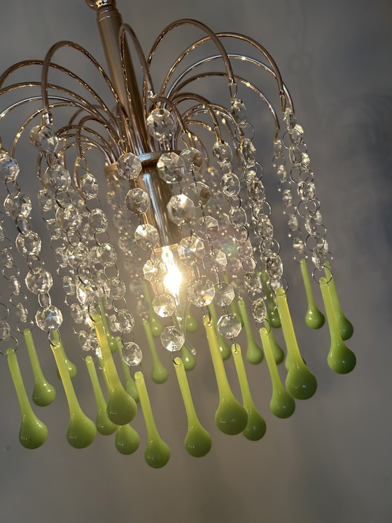 Image 1 of 6 Pieces Vintage Opaline Green Crystal Teardrop Chandeliers