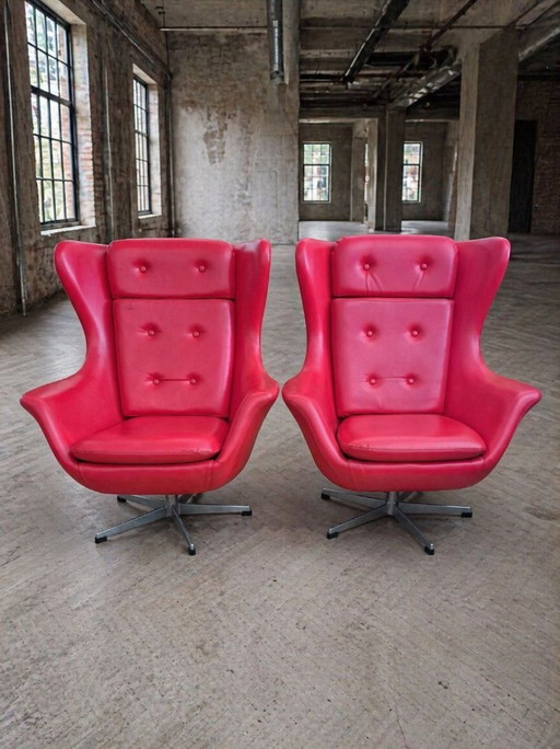 Pair of High-Back Swivel Lounge Chairs Scandinavian Modern Leather & Aluminum by UP Závody Rousínov 1960s Czechoslovakia