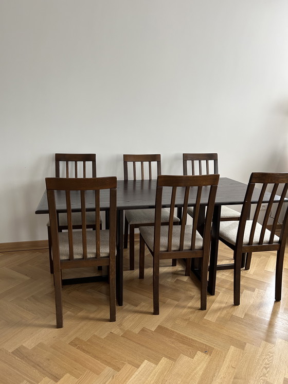 Image 1 of Oak Dining Table, + 6 chairs , 1980.