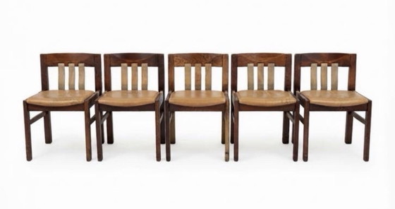 5x Vintage Harness Leather Chairs | Leather Seat | Wood, Dining chairs, Brown (photo 13 of 13)