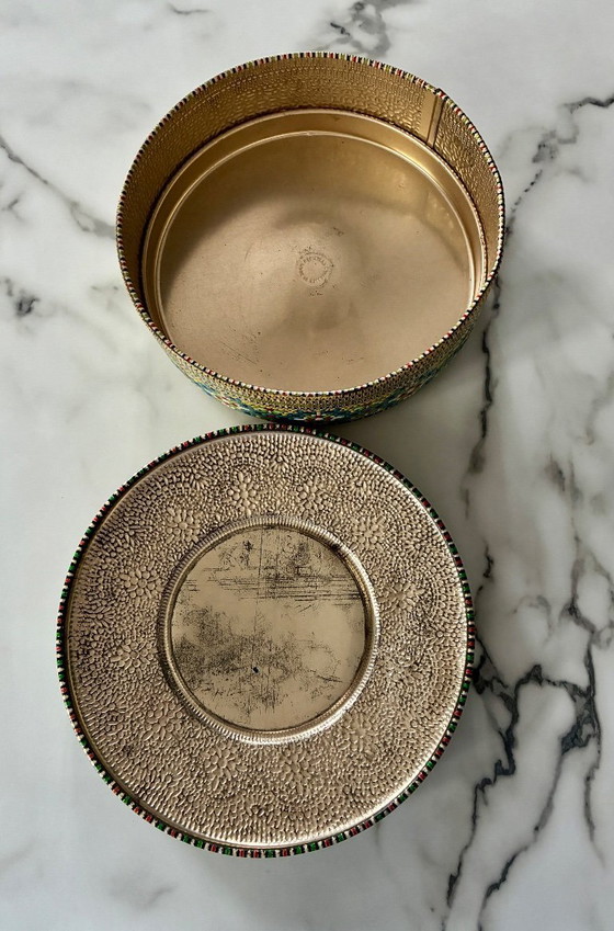 Image 1 of Vintage Nederlandse metalen doos met mozaïekpatroon