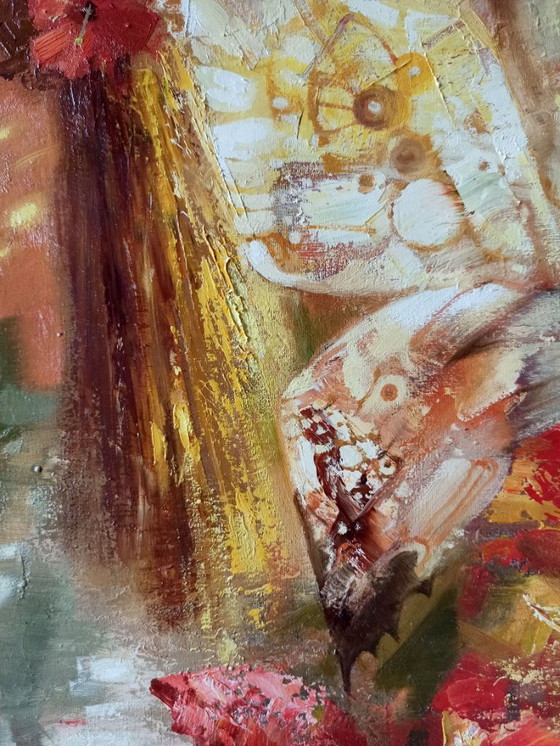 Original Oil Painting Abstract Figurative Girl Flowers Butterfly – Paintings & Drawings, Canvas (photo 6 of 12)