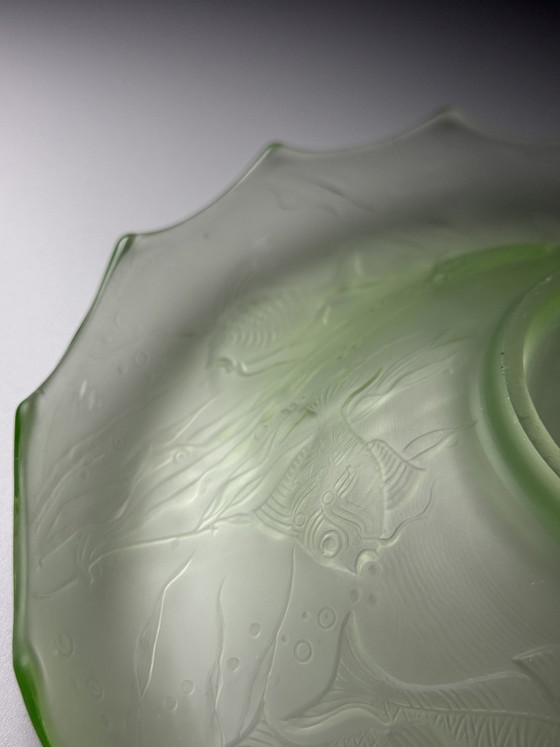 Image 1 of August Walther & Söhne “Arabella” Uranium Glass Centerpiece Bowl – Art Deco Fish Decor – 1930s Germany