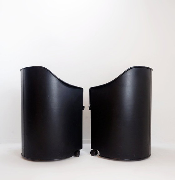 Image 1 of Pair of black leather Artona armchairs by Afra and Tobia Scarpa for Maxalto Artona Mod. 8551 - Italy 1985