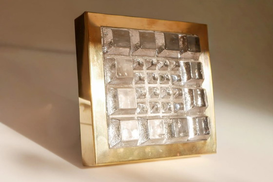 Image 1 of Schwedische brutalistische Wandlampen aus Glas und Messing von Falkenbergs Belysning, 2er-Set