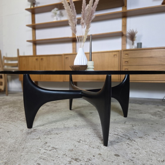 Image 1 of Vintage jaren 50-60 space age design salontafel glas en hout