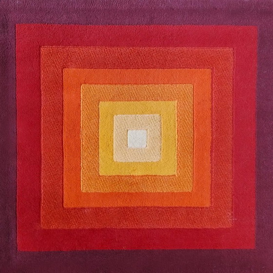 Image 1 of 1970s Gorgeous Verner Panton Style "Quadrat" Geometric Op Art Rug. Made in England