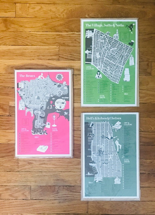 Lot 3 cartes map's quartiers de New York à encadrer