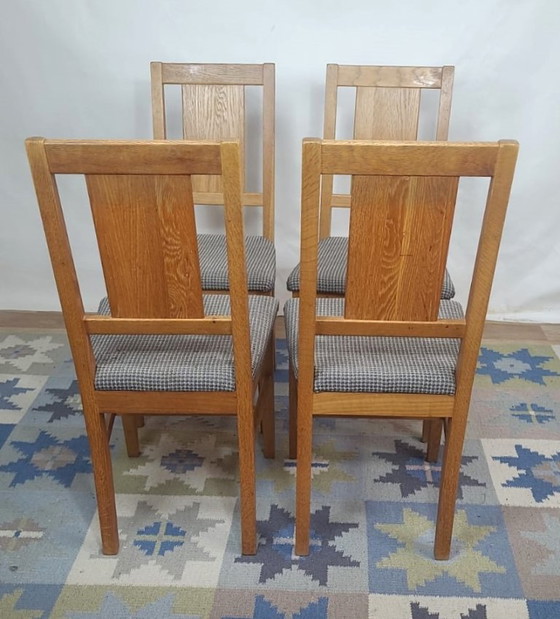 Image 1 of Set of 4 Brutalist chairs in oak and checkered fabric, Denmark, 1960s
