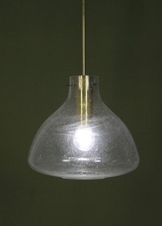 Image 1 of Lampada a sospensione vintage Doria - vetro tulipano/ghiaccio/ottone (1960)