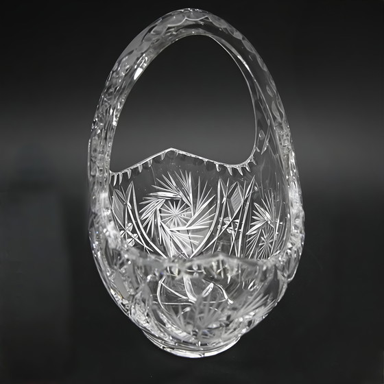 Image 1 of Caesar Bohemia Kristall, handgeschliffener Korb aus Tschechien, geätzte Wirbelsterne