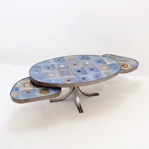 Ovaler Couchtisch von Georges Pelletier für La Roue Vallauris – Frankreich, 1970