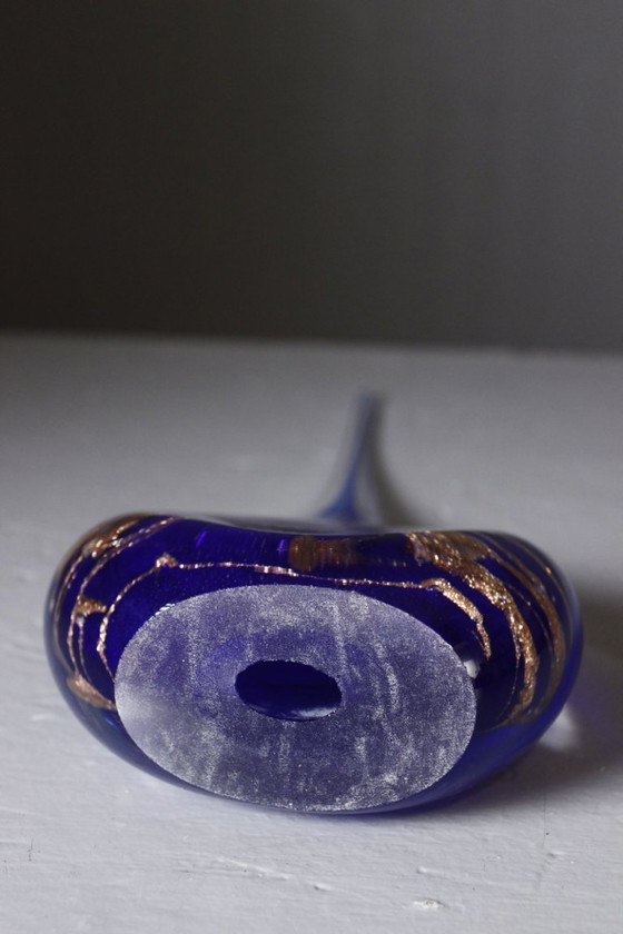 Image 1 of Michèle Luzoro in Biot - Blown glass sculpture with gold inclusions on cobalt, dated 2000